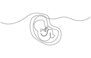 Baby embryo in womb in one continuous line drawing. Healthy pregnancy and premature symbol in simple linear style. Concept for Happy Mother day banner. vector