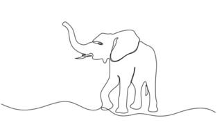 Continuous line of walking standing elephant. Single one line art of wild elephant, World hypertension day concept single line. Editable stroke vector