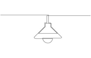 Light bulbs and lampshades drawn in continuous lines, Continuous one line drawing of chandelier. One line drawing of hanging lamp, Editable outline vector