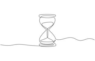 One continuous line drawing of sand hourglass. Hourglass drawn continuous one line drawing. Isolated on white background, Editable outline. vector