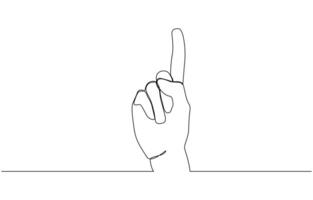 One line drawing hand pointing gesture. Finger instruction concept, One line concept of people showing something on presentation or rise hand, Editable stroke. vector