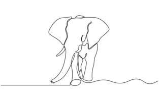 Continuous line of walking standing elephant. Single one line art of wild elephant, World hypertension day concept single line. Editable stroke. vector