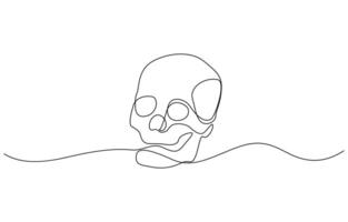 Continuous one line human anatomical skull, Minimalist cranium sketch doodle. One line art scull icon illustration design. vector
