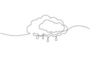 Single continuous line art rainy stormy cloud. Sad emotional cloudy weather lightning design, Sad emotional cloudy weather lightning design concept, Editable stroke vector