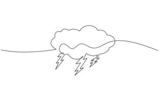 Single continuous line art rainy stormy cloud. Sad emotional cloudy weather lightning design, Sad emotional cloudy weather lightning design concept vector