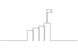 Continuous line drawing of graph icon business. Arrow up with a flag, Increasing business graph data. Growing graph in continuous one line drawing style. vector
