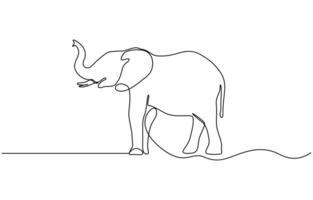 Continuous line of walking standing elephant. Single one line art of wild elephant, World hypertension day concept single line. Editable outline. vector