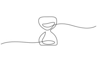 One continuous line drawing of sand hourglass. Hourglass drawn continuous one line drawing. Isolated on white background, Editable outline vector