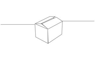 Continuous one line drawing silhouette of a cardboard box. Hand drawn gift box continuous one line icon. Present with ribbon bow single line art illustration. vector