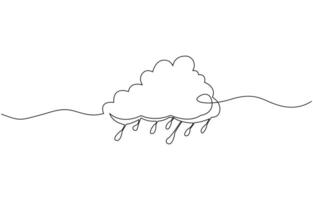 Single continuous line art rainy stormy cloud. Sad emotional cloudy weather lightning design, Sad emotional cloudy weather lightning design concept, Editable outline. vector