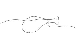 Single continuous line of fried chicken. Fried chicken in one line style, Fast food cafe logotype template concept, One single line drawing of hot spicy and crispy fried. vector