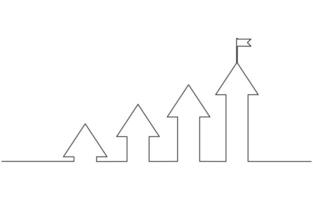 Continuous line drawing of graph icon business. Arrow up with a flag, Increasing business graph data. Growing graph in continuous one line drawing style, Editable outline vector