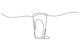 Continuous one line drawing of beer glass with foam. Craft drink alcohol ale in simple linear style, ontinuous one line drawing of beer in a glass, outline pro illustration. vector