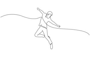 Human jump icon line continuous drawing, Happy man jumping for joy in continuous line art drawing style, Continuous one line drawing. vector