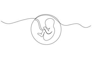 Baby embryo in womb in one continuous line drawing. Healthy pregnancy and premature symbol in simple linear style. Concept for Happy Mother day. vector