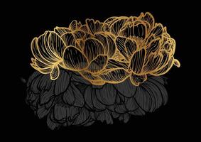 Peony line art hand drawn illustration. Art print with luxurious and elegant gold and black spring flower. Highly detailed and high quality graphic asset for online and print. vector