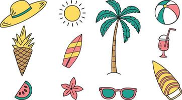 Tropical Summer Objects in Colorful Illustration Style vector