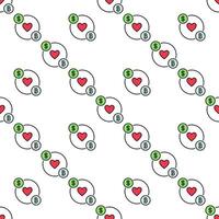 Dollar and Bitcoin with Red Heart Crypto Traders and Investors colored seamless pattern vector