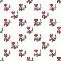 Crypto Chart with Red Heart Shape colored seamless pattern vector