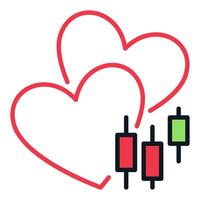 Two Hearts and Candlestick Chart Trading colored icon or design element vector