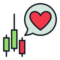 Candle Chart and Speech Bubble with Red Heart Finance Love colored icon or logo element vector