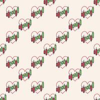 Candlestick Chart inside Red Heart Trading colored seamless pattern vector