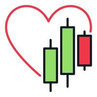 Red Heart and Chart minimal colored icon or design element vector