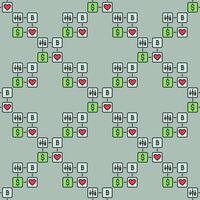 Dollar,Bitcoin,Red Heart and Candle Chart colored seamless pattern vector