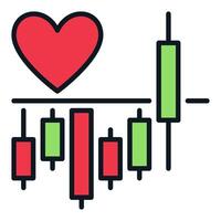Crypto Chart with Red Heart Shape colored icon or design element vector