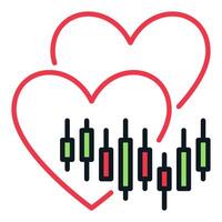 Chart and Two Minimal Hearts Financial colored icon or design element vector