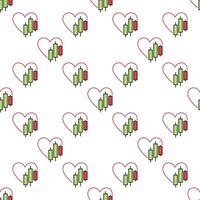 Red Heart and Chart minimal colored seamless pattern vector