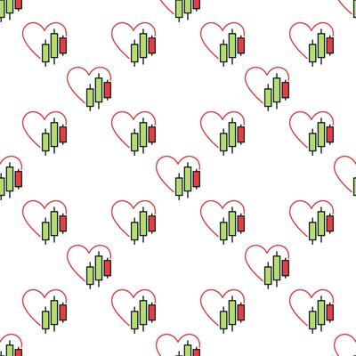 Red Heart and Chart minimal colored seamless pattern