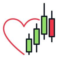 Trading Graph and Heart Combo Crypto Trading colored icon or symbol vector