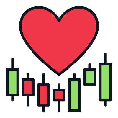 Red Heart with Candlestick Pattern I Love Trading colored icon or symbol