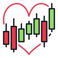 Candlestick Chart inside Red Heart Trading colored icon or design element vector