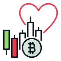 Bitcoin Market Chart with Heart Trading colored icon or design element vector