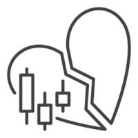 Candlestick Chart and Broken Heart Crypto Trading icon or symbol in outline style vector