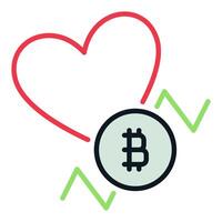 Red Heart and Bitcoin Trading Graph BTC Chart colored icon or design element vector