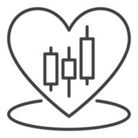 Heart with Candlestick Pattern inside I Love Trading icon or sign in thin line style vector