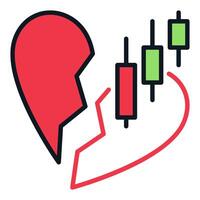 Financial Chart and Red Broken Heart I Hate Trading colored icon or logo element vector