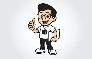 Geeky Boy Programmer or Developer Cartoon Character Template vector