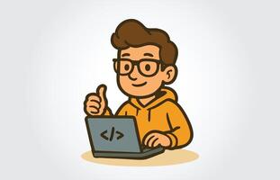 Boy Developer Or Software Engineer Mascot Cartoon Character Template vector