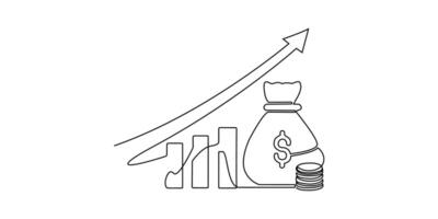 A line drawing of a money bag and a graph vector