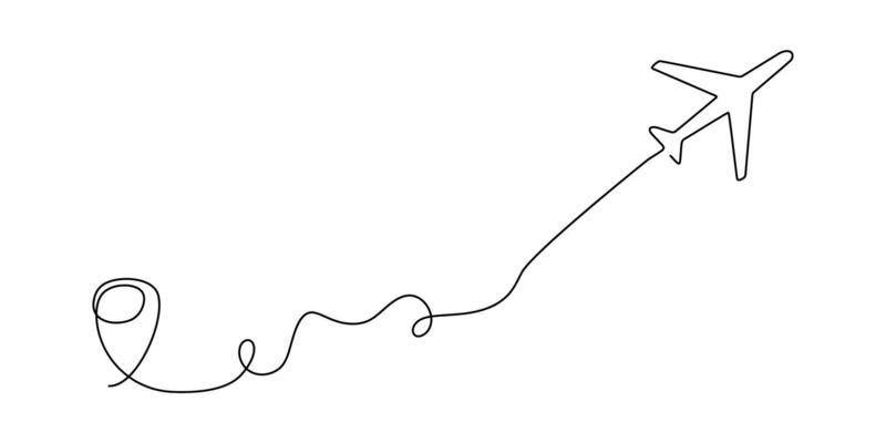 line plane travel doodle art continuous illustration icon outline one . trip line plane flight sketch air airplane fly world background airport path single aircraft drawn business road linear