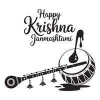 Festive krishna janmashtami illustration featuring musical instruments and decorative elements vector