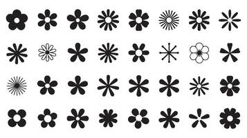 Collection of black flower icons in various styles for design and decorative elements vector