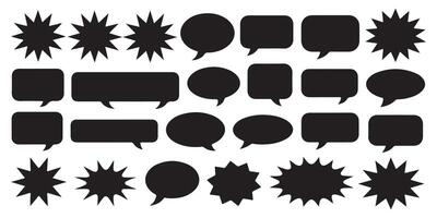 Collection of various black speech bubbles and starburst shapes for communication design vector