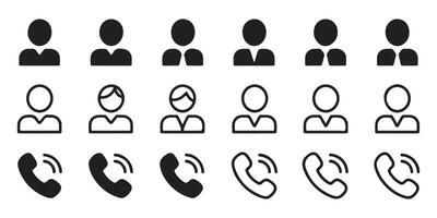 Collection of user and phone call icons representing communication and contact vector