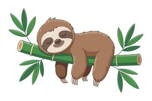A cartoon sloth sleeping on a branch vector
