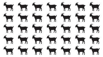 Black goat silhouettes on white background repeating pattern livestock design with graphic silhouette elements vector